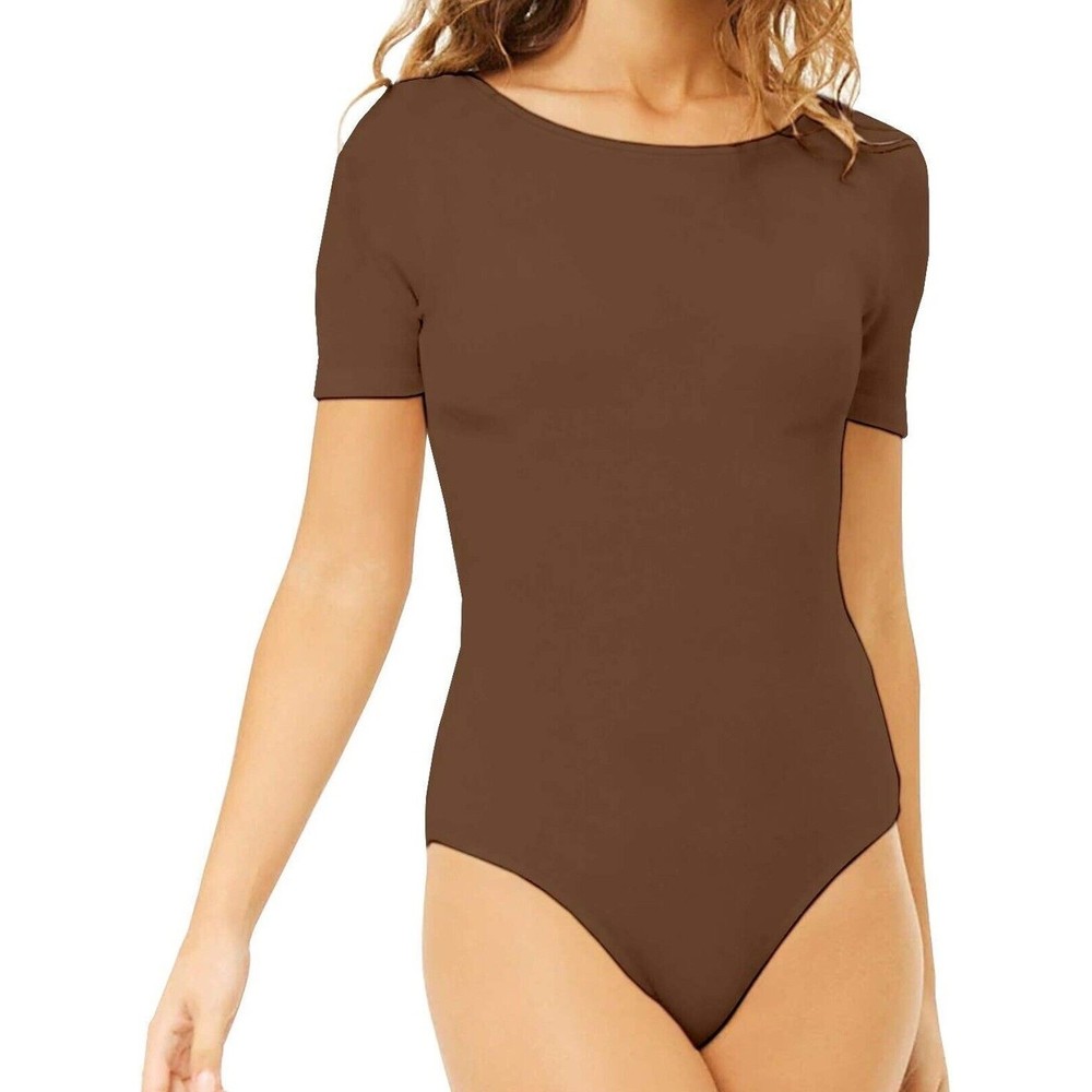 MANGDIUP Women's Round Collar Short Sleeve Basic Bodysuits Jumpsuits…